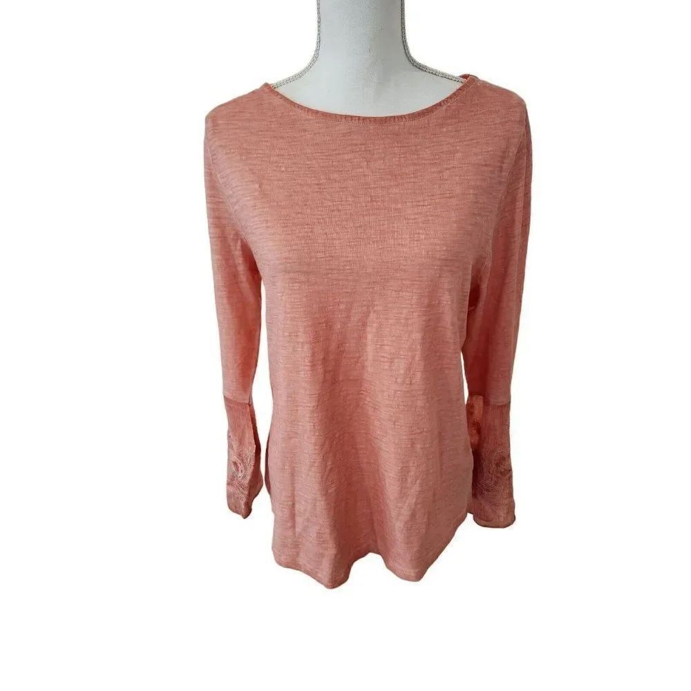 Soft Surroundings Coral Pink Long Sleeve Shirt Blouse Petite M Coastal Grandma
